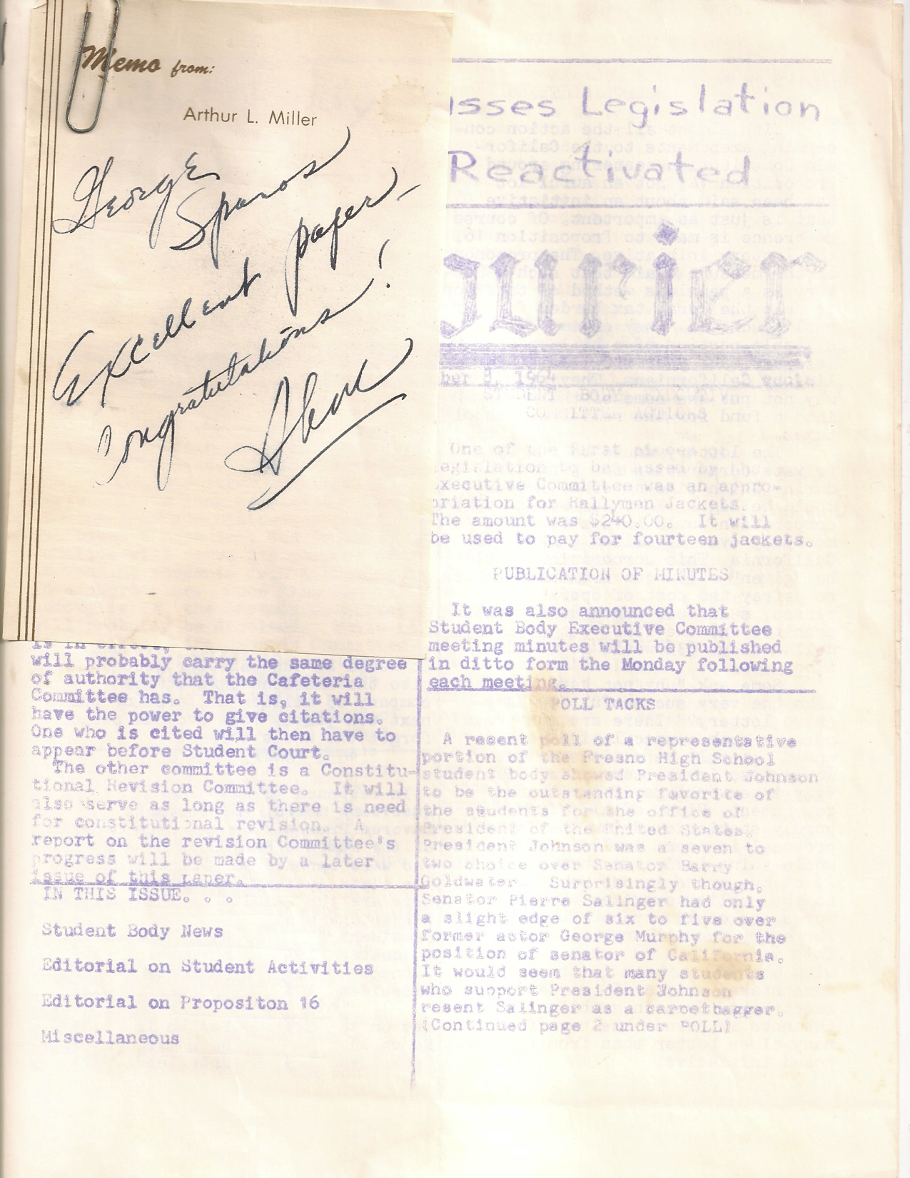 A Note From Principal Arthur Miller